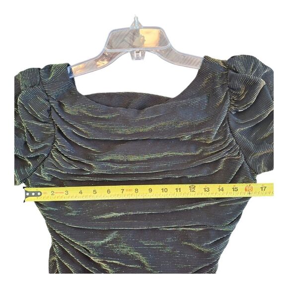 Vintage 80s Lurex Fitted Cocktail Dress Metallic Ruched Bodycon USA Union Made S - Picture 11 of 14